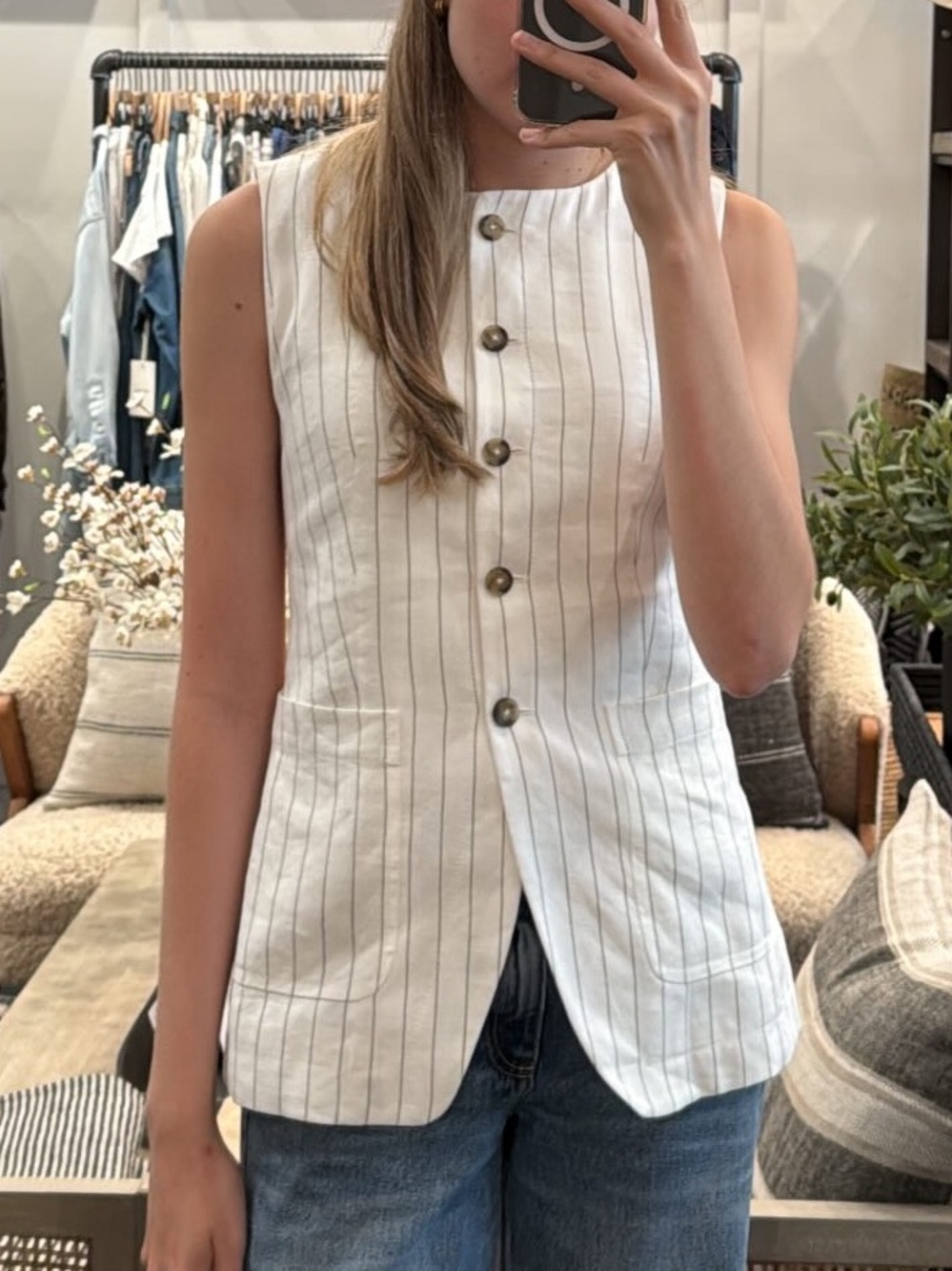 Massimo Dutti White Cotton Shell Top with Tag Detail